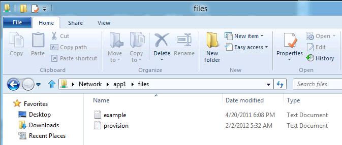 Start 클릭하고, \\app1\files 입력하고, ENTER 키를누릅니다. Files 공유폴더의내용을 확인할수있습니다.
