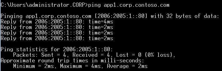 여전히 CLIENT1 컴퓨터는인트라넷서버에대한이름풀이및연결이정상적임을알수 있습니다. APP1 은프리픽스 2006:2005: 로시작하는 IPv6 주소임을확인할수있습니다. 열려진 IE 창을닫습니다. Taskbar 에서 Internet Explorer 아이콘을클릭하여 IE 를수행합니다.