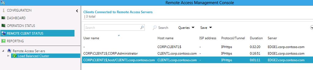Monitor the client connection on the DirectAccess server NLB 어레이내의활성 DirectAccess 서버에연결합니다. Start 를클릭하고, Remote 입력후, Remote Access Management 를선택합니다.