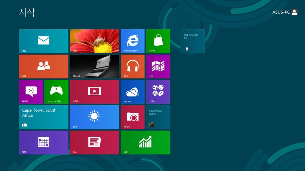 Windows UI Windows 8 은바둑판형식의사용자인터페이스 (UI) 가제공되어사용자가시작화면에서 Windows 앱을구성하고쉽게액세스할수있습니다. 또한다음과같이노트북 PC 에서작업하는동안사용할수있는기능들이포함되어있습니다. 시작화면 시작화면은사용자계정에성공적으로로그인하면표시됩니다.