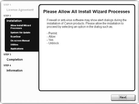 6 For Windows, carefully read the Please Allow All Install Wizard