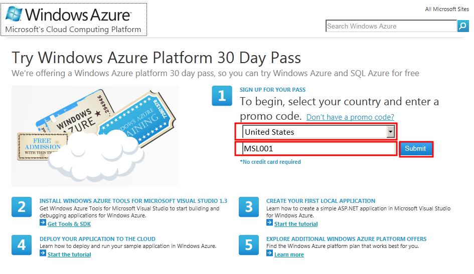 2. Azure 계정생성하기 (30 Day Pass) 현재 (2011 년 3 월 ) Windows Azure 서버가한국에서서비스가시작하지않기때문에 Windows Azure 개발테스트를하기위해서는미국에서서비스중인 30 일무료서비스계정을신청해야합니다. 30 일무료계정은 2011 년 6 월 30 일까지서비스예정입니다. A. 무료계정을신청하기위해 http://windowsazurepass.