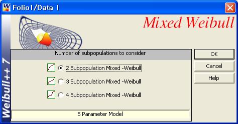 의개수를선택하라는창이나타난다. 여기서 2 Subpopulation Mixed-Weibull 을선택하고 OK 를클릭한다.