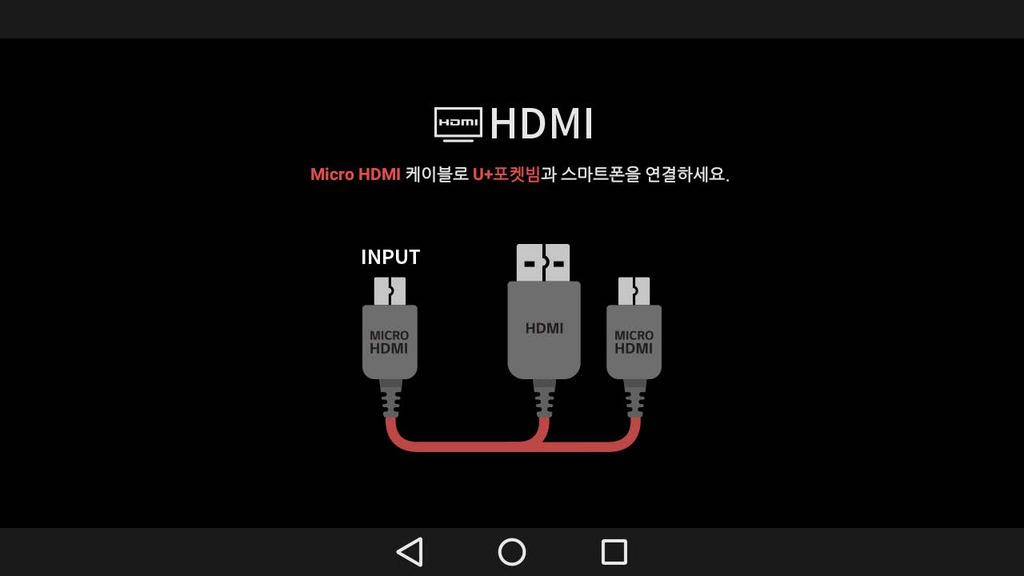 4 사용중에케이블을뽑거나두손가락으로터치패드를한번터치하면 HDMI 연결이종료되며, 메뉴화면으로돌아갑니다.