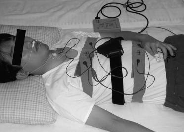 standard in-lab diagnosing tool of sleep apnea - EEG, EOG, EMG, ECG, nasal airflow, Blood oxygen Apnomonitor 5