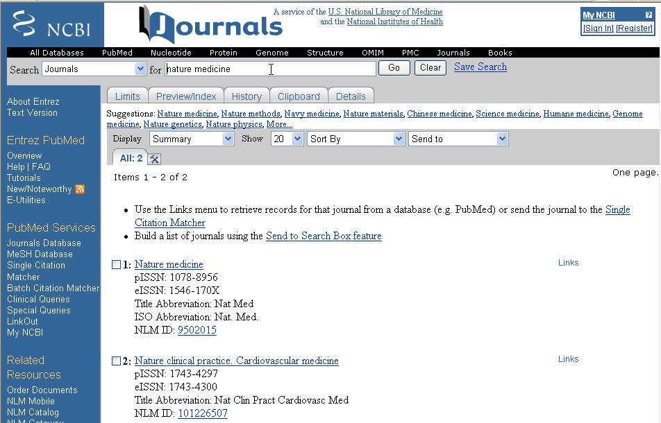 PubMed Service - Journal Database PubMed Service Journal Database