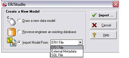 4. 드롭다운에서 ERX file 선택 5. Import 버튼클릭 6. 임포트할 ERX 파일네비게이션. 7. Open 클릭하면, ER/Studio 가 ERX 파일을임포트하여하나의 dm1 을만들고거기에논리모델과물리모델을임포트합니다. 8. 파일명은기존의 ERX 파일명을디폴트로사용합니다.
