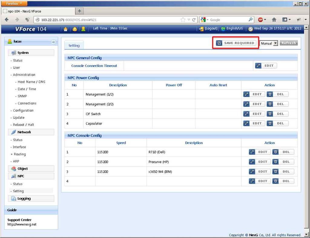 [ 그림 60] IP 설정후환경설정저장 [ 그림 61] SmartX Power Management UI 4) Remote Power Management