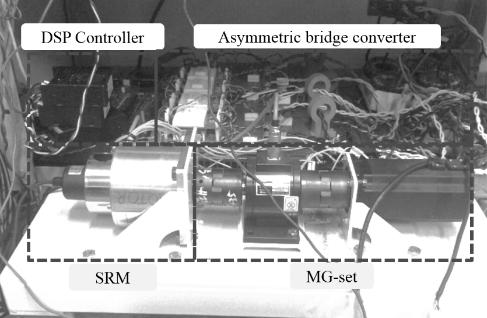 그림 5.10 실험세트. Fig. 5.10 Experimental setup. 5.1.4 실험결과그림 5.10은 1 kw급 4상 8/6 SRM을이용한고장진단기법을확인하기위한실험구성을나타낸다. 1.5 kw IPMSM은부하모터로사용하였고 Texas Instrument 사의 DSP(TMS320F28335) 를사용하여제어를수행하였다.