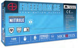 일회용장갑 Disposable Gloves 니트릴장갑 (Nitrile Gloves) FREEFORM (FFS-INT) Super-soft 기술로라텍스와비슷한부드러움병원균및다양한화학물로부터보호가능폴리머코팅으로착용용이비분말 (Powder-Free) 240mm (9.5in) 0.09mm (3.