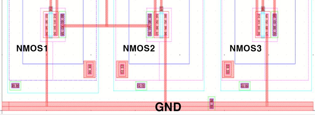 DTMOS 웃 구조 슈미트 트리거 낸드(a)와 노어(b) 레이아 Fig. 3. Layout of DTMOS S. T. NAND(a) NOR(b). 조는 그림 3(a), (b)와 같다.