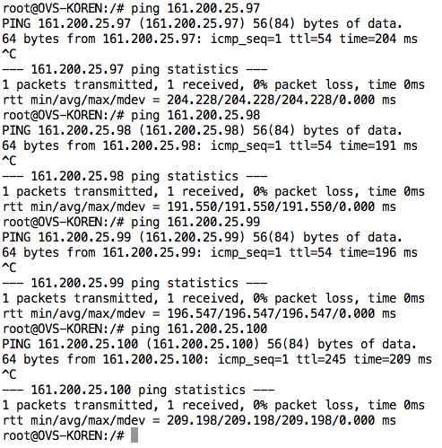 200.25.97 NexG (power management) 161.200.25.98 Dell 161.200.25.99 IBM (capsulator/netfpga) 161.200.25.100 HP switch [ 표 4] 태국 Management IP address [ 그림 34] 태국 Management IP address 로 ping 테스트 31