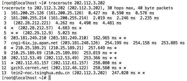 TEIN NOC 까지의 traceroute 테스트 [ 그림