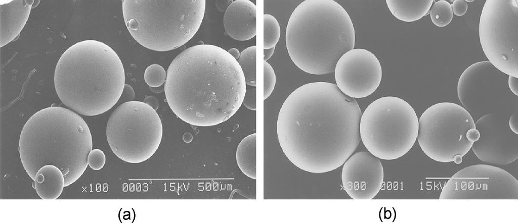 조진철 윤덕일 강길선 이종문 김용식 이정식 이해방 138 미립구의 형태관찰 제조한 미립구의 크기와 형태는 전자주사현미경 (scanning electrn micrscpy, SEM, S-2250N, Hitachi, Japan)을 사 용하여 관찰하였다.