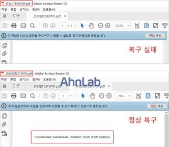 이와관련해안랩의비너스락커랜섬웨어복구툴은해당부분암호화파일들에대해서다음과같 은사항을반영했다. < 부분암호화파일에대한안랩복구툴의추가반영사항 > 1. 현재까지확인된암호화부분을크기, 가짓수만큼복구파일생성 2.