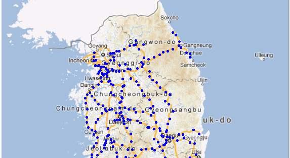 RgoogleMaps 패키지 R Visualization l 구글지도상에다양한정보를표출 고속도로영업소위치표출 # 패키지로딩... library(rgooglemaps) # 데이터읽어들이기 tollgate_info <- read.