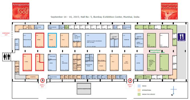 Ⅳ. 한국관레이아웃 2015 뭄바이식품박람회 [ 통합 ] 한국관레이아웃 박람회장위치ㅇ장소 : Hall No. 5, Bombay Exhibition Center ㅇ주소 : Opp.