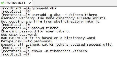 [root@tac1 ~]# passwd tibero [root@tac1 ~]# chown -R tibero:dba /tibero 32.