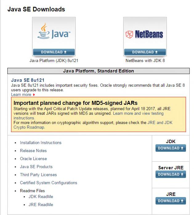 JAVA JDK 다운로드 (1/2) 웹브라우저를사용해아래주소에접속후 JDK 다운로드클릭