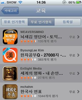 기준, Education 카테고리의 App 개수는 4 위,