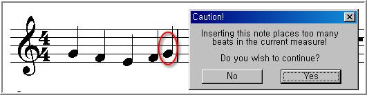 1 Beam : 꼬리달린음표들의꼬리를자동으로묶거나푸는명령, Notes>Beam에서는이미 입력한음표들을블록선택하여 Beam으로묶거나풀었던데반하여이명령은입력할음표 들을미리묶거나푸는데사용됨묶는기본단위는 [Measures/Set Time Signature( + )/Beaming] 란에서설정 2 Correct : 한마디안의기본박수를초과입력했을때자동조정하는기능.
