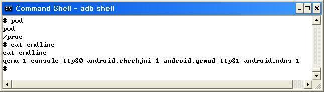 22 [ 실습 12-4] 에뮬레이터에서 QEMU, /proc 확인하기 (1) adb shell 로쉘모드로간다. (2) cd proc 로 /proc 디렉토리로이동한다.
