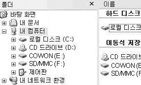 10 사용하기전 5. PC 연결및파일저장하기 Windows 98 및 98 SE 를사용하는경우처음 PC 와연결시별도의드라이버설치가필요합니다. * Windows 2000, XP, Vista 에서는자동으로제품을인식합니다. 1. 제공된 USB 케이블로 USB 단자와 PC 를연결합니다. 2. 연결이올바르게된경우 LCD 에다음과같은그림이나타납니다. 3.