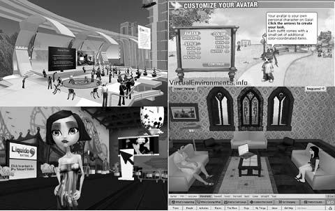 New Trendy ICT 의교육적활용방안연구 [ 그림 Ⅳ-34] VR 의예 ( 왼쪽위부터시계방향으로 Second Life, Gaia Online, There, Lively) 다 ) VR기반학습시스템기술요소가상체험학습시스템을구현하기위해서는먼저, 실사와가상콘텐츠의정교한정합기술을통한실질적인체험형가상학습을제공하는증강가상현실구현이이루어져야한다.