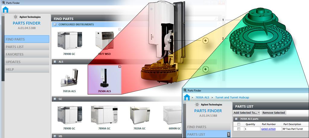 빠른시작 Parts Finder 도구 시스템에는 Agilent Parts Finder 도구가포함되어있습니다. 이대화식소프트웨어에는사용자의 Agilent 기기에필요한부품및소모품을빠르게식별할수있도록이해하기쉬운이미지기반검색기능이있습니다. 종이카탈로그를넘기는것보다 Parts Finder 를사용하면중첩된사진을클릭하여필요한부품을빨리찾을수있습니다.