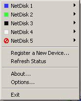 9-3. NDAS 장치관리 (NDAS Device Management) 시스템트레이의를클릭하면 Icon 색에따라장치의상태를확인할수있습니다.