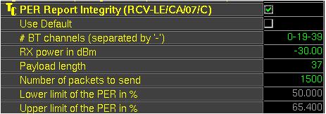 테스트항목 3. Specification PER 30.8 % 2.3.7 PER Report Integrity 1. 목적 : 정상적인 CRC 와 Corrupted CRC 를구분하여정확하게수신할수있는지여부를 PER(Packet Error Rate) 로측정 2.