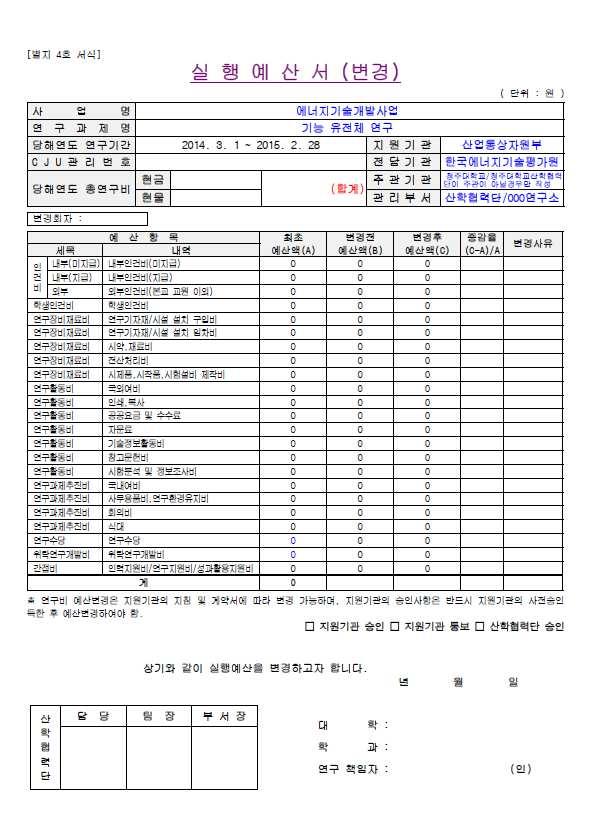 [별지 4호] 실행예산서(변경)