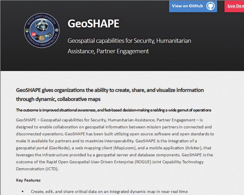 NGA는오픈소스소프트웨어를패키징한 OpenGeoSuite 개발을지원함그림 3 미국방부가지원하는공간정보오픈소스소프트웨어 GeoShape(www.geoshape.