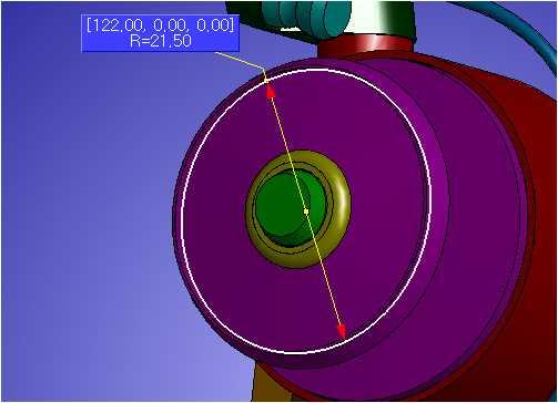 일반측정 - 호반경 호반경 모델상의기존원반경을측정하고원을그립니다. 호반경측정을위한호를선택합니다.