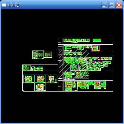 도면제어도구사용법 - 미니뷰 미니뷰 도면전체를별도의창으로볼수있어원하는지점으로의화면이동을지원합니다. 도면전체를보여주는미니뷰창이뜹니다.