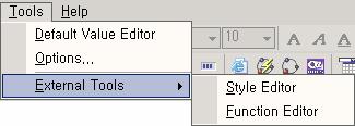 [External Tools]. Menu Style Editor Description OZS OZ Style Editor.