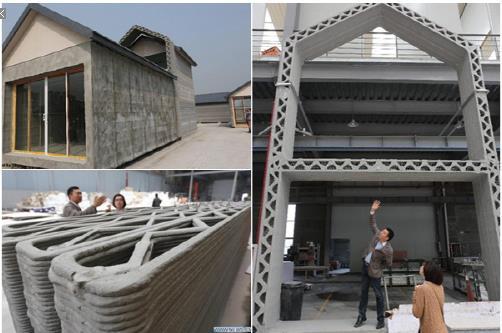 3D 프린터활용사례 : 건축 WINSUN 중국상하이에 3D 프린터로출력한부품을사용하여 200 m 2 집 10 채를하룻만에건축 (2014.3.29) 건축비용은한채당 4800 달러 (500 만원정도 ) 사용된 3D 프린터는 높이 6.
