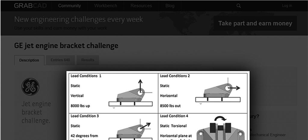 GrabCAD Challenge (GE 사례 ) Jet Engine 의 bracket 설계안공모 (