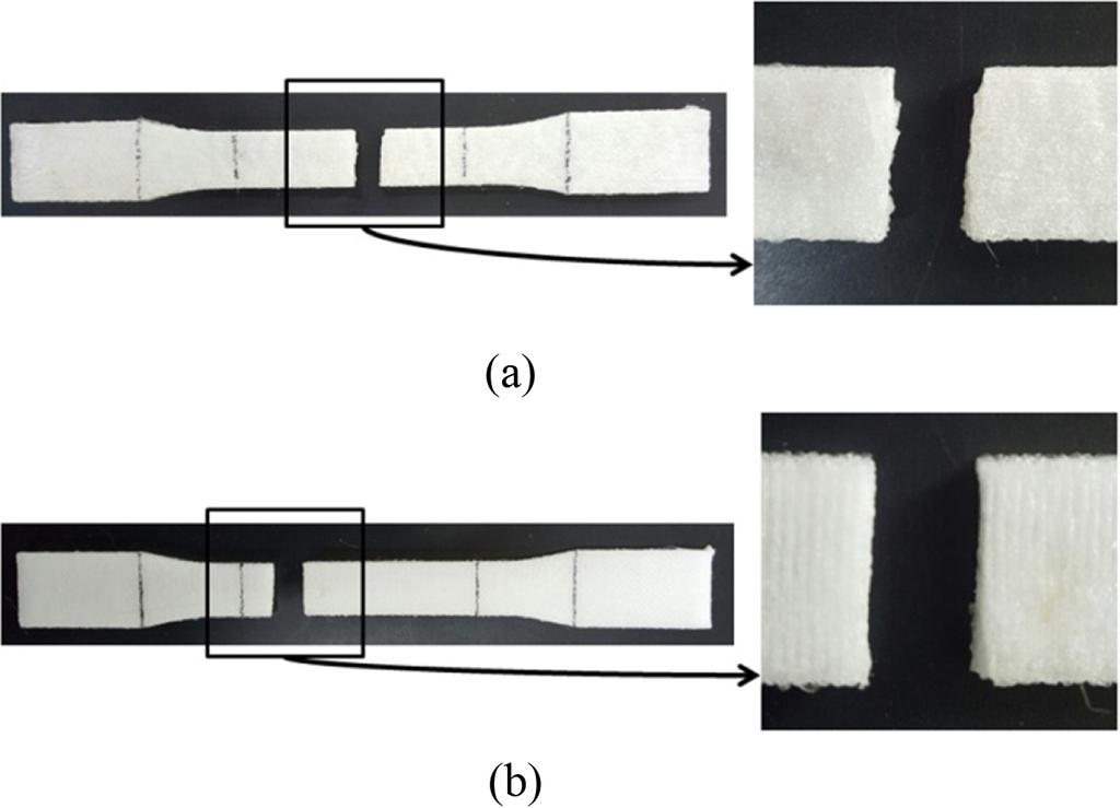 Tensile behaviors of bio-based PC for FDM type 3D printing-manufactured specimen: (a) deposition direction; (b) orthogonal to deposition direction. Figure 11.