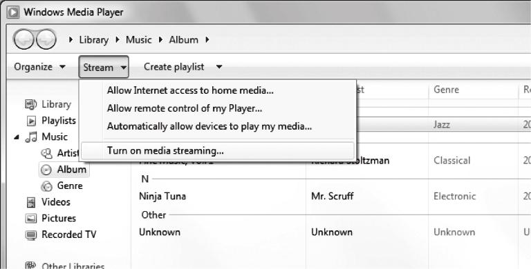 미디어서버 (PC/NAS) 에저장된음악재생하기 본기기에서 PC 또는 DLNA 호환 NAS 에저장된음악파일을재생할수있습니다. 3 Turn on media streaming 을클릭합니다. NAS 본기기 PC 참고 이기능을사용하려면본기기와 PC/NAS 를동일한라우터에연결해야합니다 (12 페이지 ).