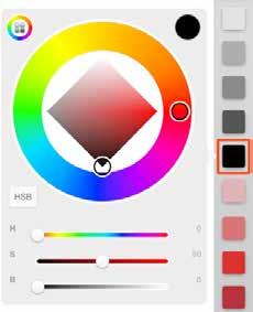 색선택 브러시를선택한다음, 색상팔레트또는색상편집기 의색상고리나견본 을사용하여 색을선택하십시오.