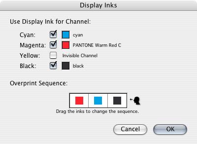 7 채널에 디스플레이 잉크 사용: 각 CMYK 채널에 대해 사용할 디스플레이 잉크를 지정할 수 있습니다. 잉크 를 변경하려면 잉크 패치를 클릭합니다. 그러면 사용 가능한 Color Engine 잉크 페이지의 33 목록에서 선택할 수 있는 잉크 선택기가 팝업됩니다.