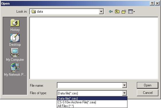 CS-S1w 를통해생성된데이터파일이열린경우 CS-S1w 를통해생성된데이터파일 ( 확장자 : LMB, LMT, OMB, OMT, LKB, LKT, OKB, OKT 또는 DAT) 로작성된데이터를선택한후 Open 버튼을클릭하면파일이 CS-S10w 형태의데이터파일 ( 확장자 :.ces) 로변환됩니다. 변환된.ces 파일은본래파일과동일한폴더안에생성되고열립니다.