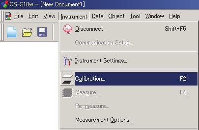 Calibrate 버튼을클릭하여백색교정을시작합니다. CS-200 또는 CS-100A 가연결된경우 1.