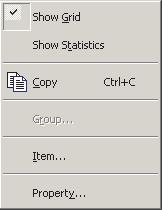 트랜드 / 히스토그램객체우측클릭 메뉴항목 기능 Show Grid 격자를표시하거나숨깁니다. Show Statistics 통계를표시하거나숨깁니다. Copy 클립보드에그래픽객체를복사합니다.