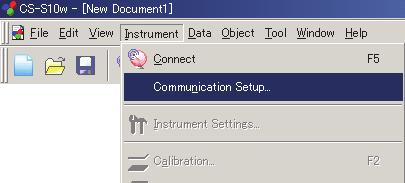 2.1.2 연결할장치선택 이절차는장치가연결되었을때에만가능합니다. 1. 메뉴바에서 Instrument - Communication Setup 를선택합니다.