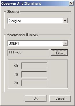 Observer And Illuminant 대화상자가나타납니다. 인터벌측정 2. 시야및광원을규정합니다.