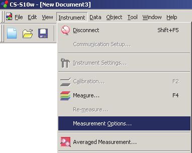 2.3.4 측정옵션설정 1. 메뉴바에서 Instrument - Measurement Options 를선택합니다. Instrument Option 대화상자가나타납니다. 2.