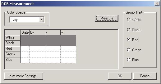 2.4.9 측정 ( 광원색 - RGB 모드인경우 ) * 장치가연결되었을때에만이용가능합니다. 1. 메뉴바에서 Instrument - Measure 를선택합니다. Name 대화상자가나타납니다. Auto-Naming 이활성화되면, Name 대화상자가나타나지않습니다. 이단계를건너뛴후 3 단계로이동합니다.