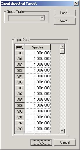 기준색 (Target) 에한계치설정 제 2 장 : 작동안내서 5. 데이터가목록창에추가됩니다. Input Spectral Target 대화상자 Load 지정된파일을읽어들여입력데이터에반영합니다.( 확장자 :.